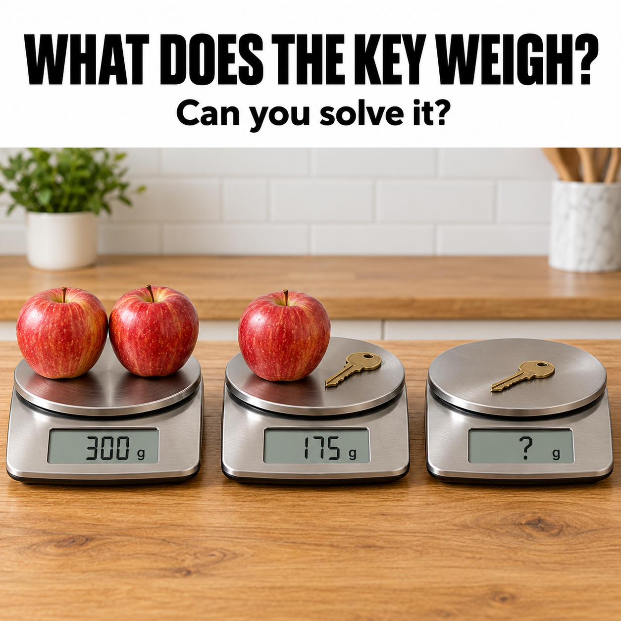 Scales with apples and a brass key